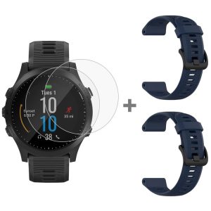 Garmin Forerunner 945 2pcs Silicone Watch Band with 2pcs Tempered Glass Film (Midnight Blue)