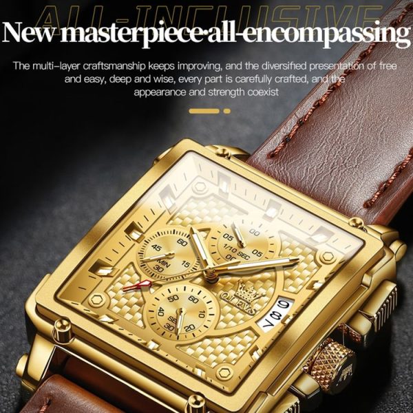 OLEVS 9925 Men Square Dial Multifunctional Waterproof Quartz Watch (Gold) - Image 10