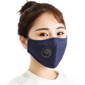 Men Women Washable Replaceable Filter Breath-Valve PM2.5 Dustproof Face Mask (Navy Blue)