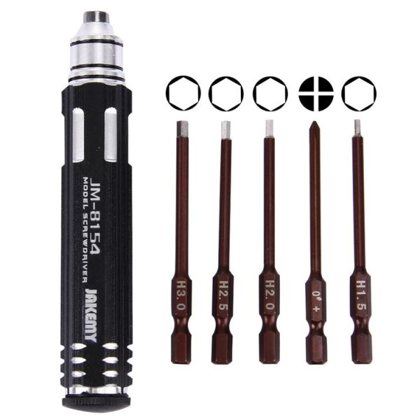 JAKEMY JM-8154 6 in 1 Model Screwdriver Set with 65mm S-2 Precision Bits (Cross 3.0, Hexagon H1.5 & H2.0 & H2.5 & H3.0) - Image 2