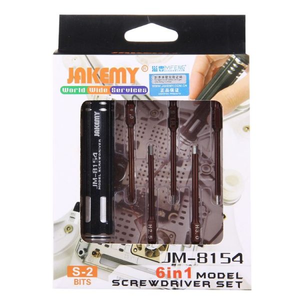 JAKEMY JM-8154 6 in 1 Model Screwdriver Set with 65mm S-2 Precision Bits (Cross 3.0, Hexagon H1.5 & H2.0 & H2.5 & H3.0) - Image 7