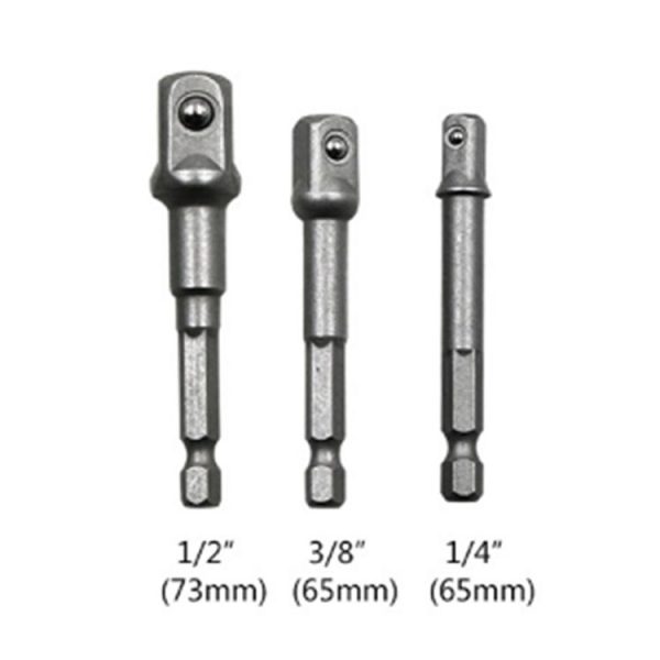 3 PCS / Set Socket Bit Extension Bar Hex Shank Adapter Drill Nut Driver Power Drill Bit (1 / 4, 3 / 8, 1 / 2 inch), Length: 65-73mm - Image 2