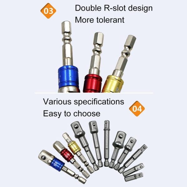 3 PCS / Set Socket Bit Extension Bar Hex Shank Adapter Drill Nut Driver Power Drill Bit (1 / 4, 3 / 8, 1 / 2 inch), Length: 65-73mm - Image 5