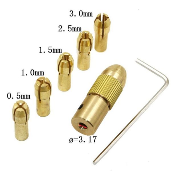 7 PCS / Set Brass 0.5-3mm Small Electric Drill Bit Collet Micro Twist 3.17mm Drill Chuck Set with Wrench - Image 2