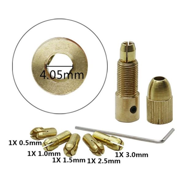 7 PCS / Set Brass 0.5-3mm Small Electric Drill Bit Collet Micro Twist 4.05mm Drill Chuck Set with Wrench - Image 2