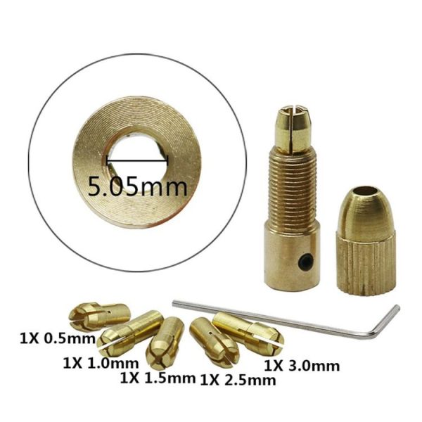 7 PCS / Set Brass 0.5-3mm Small Electric Drill Bit Collet Micro Twist 5.05mm Drill Chuck Set with Wrench - Image 2