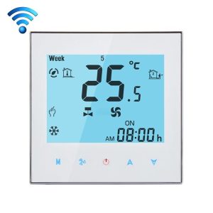 LCD Display Air Conditioning 2-Pipe Programmable Room Thermostat for Fan Coil Unit, Supports Wifi (White)