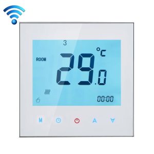 BHT-1000-GB-WIFI 16A Load Electronic Heating Type Touch LCD Digital WiFi Heating Room Thermostat with Sensor, Display Clock / Temperature / Periods / Time / Week / Heat etc. (White)