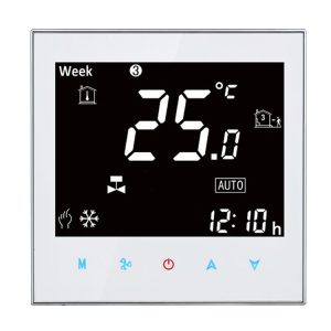 BAC-2000 Central Air Conditioning Type Touch LCD Digital 2-pipe Fan Coil Unit Room Thermostat, Display Fan Speed / Clock / Temperature / Time / Week / Heat etc. (White)