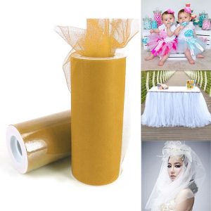 Fashion 20D Polyester Tulle Roll, Wedding Birthday Decoration Decorative Crafts Supplies, Total Length: 22.8m, Width: 15cm (Yellow)