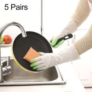 5 Pairs Sale Shark Housework Cleaning PVC Latex Gloves Waterproof Thicken Laundry Washing Gloves (Green)