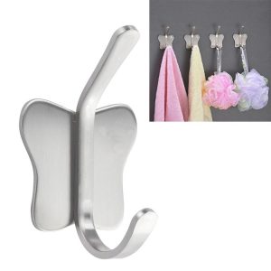 Stainless Steel Butterfly Shape Sticky Clothes Hook Bathroom Non-perforated Storage Rack