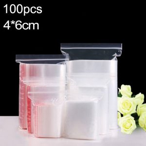 100pcs / pack PE Self Sealing Clear Zip Lock Packaging Bag, 4cm x 6cm, Custom Printing and Size are welcome