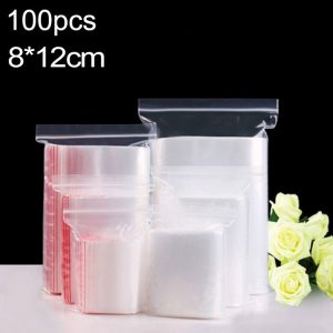 100pcs / pack PE Self Sealing Clear Zip Lock Packaging Bag, 8cm x 12cm, Custom Printing and Size are welcome
