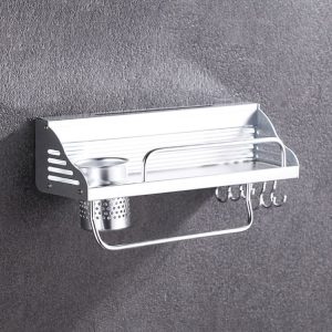 40cm 1 Cup 6 Hooks Multi-function Kitchen Punching Wall-mounted Plastic Edge Condiment Holder Storage Rack