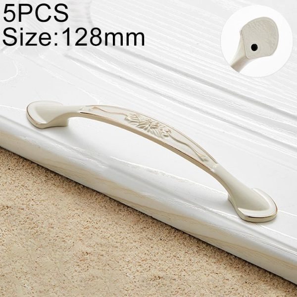 5 PCS 6026A-128 European Style Zinc Alloy Cabinet Wardrobe Drawer Door Handle, Hole Spacing: 128mm (Ivory)