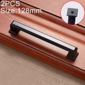 2 PCS 6609-128 Zinc Alloy Cabinet Wardrobe Drawer Door Handle, Hole Spacing: 128mm (Matte Black)
