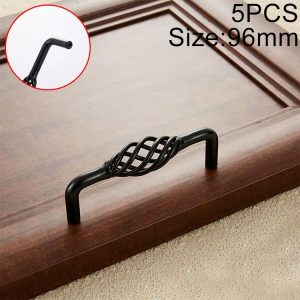5 PCS 6098-96 Classic Birdcage Shape Iron Cabinet Wardrobe Drawer Door Handle, Hole Spacing: 96mm (Matte Black)
