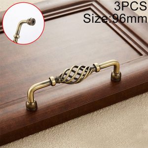 3 PCS 6099-96 Classic Birdcage Shape Iron Cabinet Wardrobe Drawer Door Handle, Hole Spacing: 96mm (Bronze)