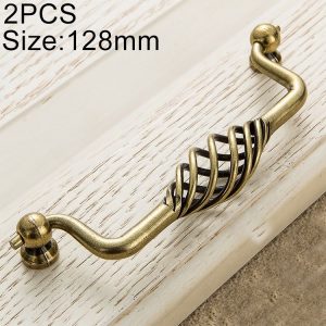 2 PCS 6100-128 Classic Birdcage Shape Iron Cabinet Wardrobe Drawer Door Handle, Hole Spacing: 128mm (Bronze)