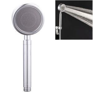 Space Aluminum Round Shape High Pressure Handheld Shower Head Water Saving Bathroom Accessories, Size: 23 x 8.2 x 2cm (Silver)