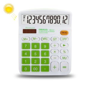 OSALO OS-837VC 12 Digits Colorful Desktop Calculator Solar Energy Dual Power Calculator (Green)