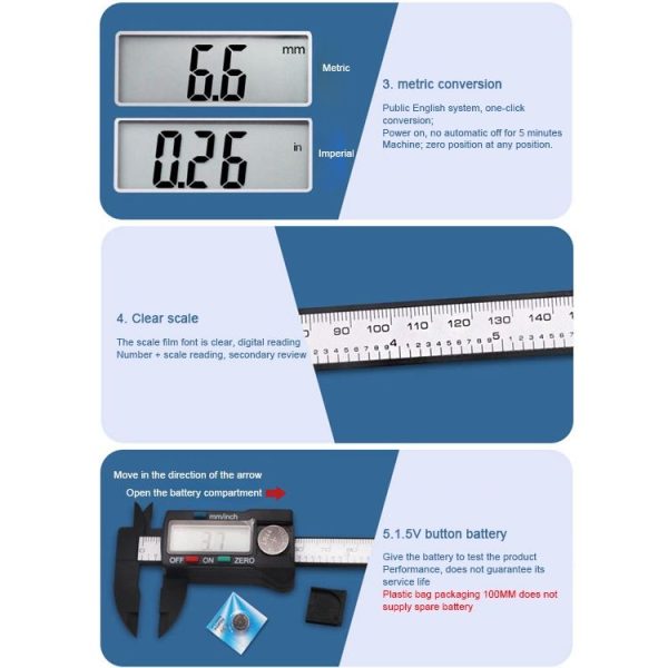 Plastic Fiber Digital Display Vernier Caliper, Measure Range: 100mm (4 inch), Plastic Box Packing - Image 6
