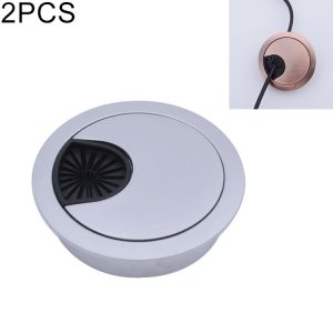 2 PCS Desk Computer Desktop Zinc Alloy Round Threading Box Hole Cover, Hole Diameter: 50mm (Matte Silver)