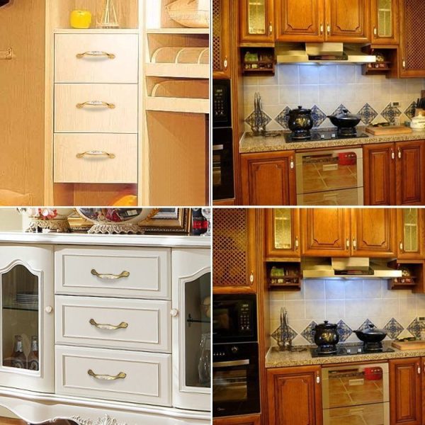 3 PCS 5026_96 Fine Golden Flower Pattern Zinc Alloy Ceramic Cyan Cabinet Drawer Handle - Image 6