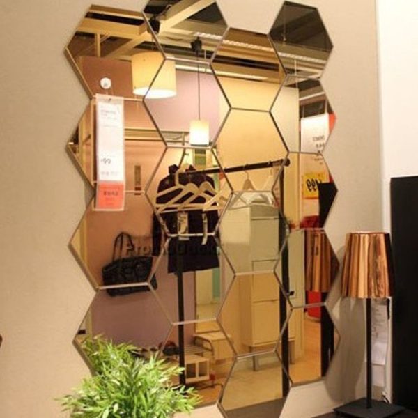 12 PCS 3D Hexagonal Mirror Wall Stickers Set, Size: 8*8cm (Gold) - Image 3