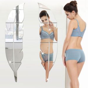 DIY Feather Style Acrylic Mirror Wall Stickers Home Room Mural Decoration Art Wall Sticker, Size: 18*73cm (Silver)