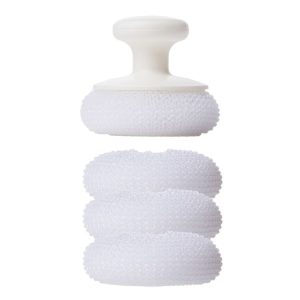 Original Xiaomi Youpin jordan &judy PP Handle Carbon Fiber Cleaning Brush Washing Pot Brush Kitchen Tool Kit with 3PCS Replacement Brush Head (White)
