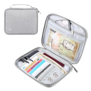 HAWEEL Passport Wallet Document Organizer Credit Cards Case Bag with Handle (Grey)