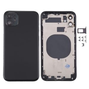 Back Housing Cover with SIM Card Tray & Side keys & Camera Lens for iPhone 11 (Black)