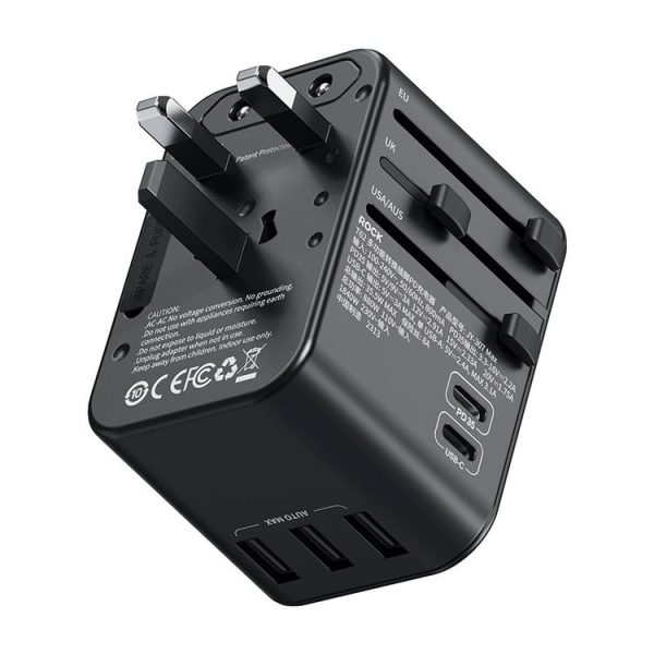 ROCK T62 35.5W Global Travel Multifunctional Plug PD Charger Power Adapter (Black)