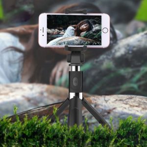 2 in 1 Foldable Bluetooth Shutter Remote Selfie Stick Tripod for iPhone and Android Phones (Black)