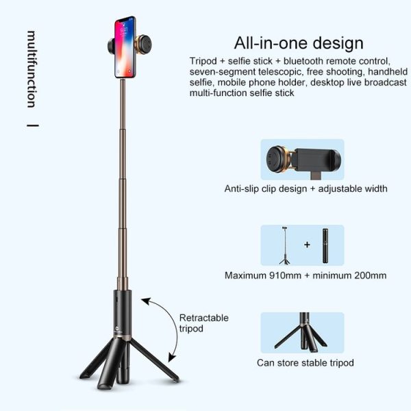 WK WT-P12 Folding Integrated Remote Control Live Broadcast Tripod Bluetooth Selfie Stick (White) - Image 4
