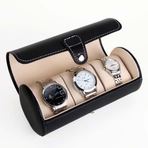 Portable Travel Watch Cylinder Protective Box Storage Bag (Black)