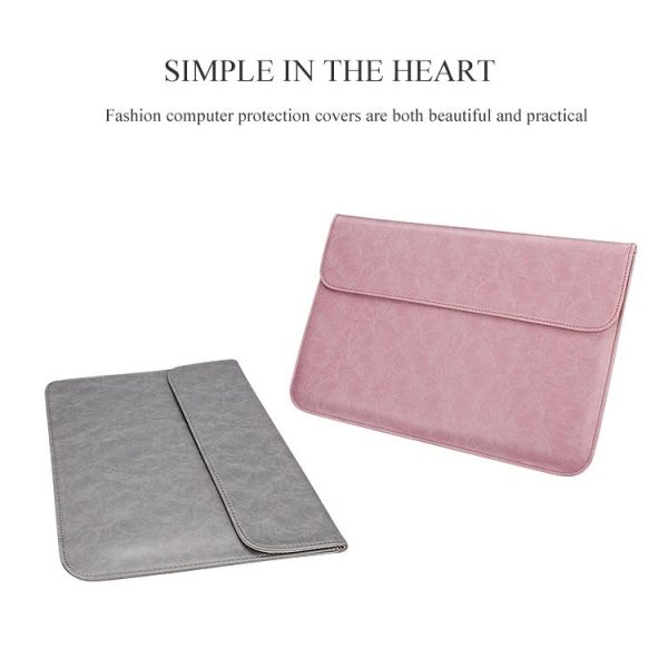 PU01S PU Leather Horizontal Invisible Magnetic Buckle Laptop Inner Bag for 15.4 inch laptops (Grey) - Image 4
