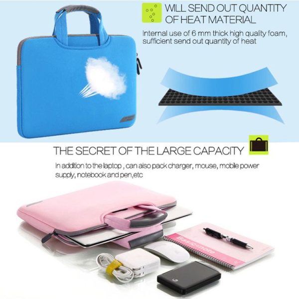 12 inch Portable Air Permeable Handheld Sleeve Bag for MacBook, Lenovo and other Laptops, Size: 32x21x2cm (Magenta) - Image 5