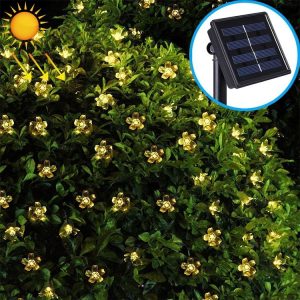 Peach Blossom Shape 50 LEDs Outdoor Garden Waterproof Christmas Spring Festival Decoration Solar Lamp String (Warm White)