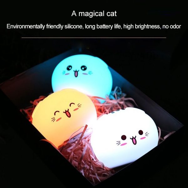 0.8W Cute Cartoon Cat Silicone Colorful Energy-saving Night Light Led Desk Lamp, Charging Version - Image 8