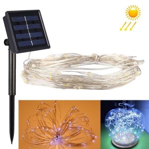 20m 200 LEDs SMD 0603 Solar Panel Silver Wire String Light Fairy Lamp Decorative Light, DC 5V (White Light)
