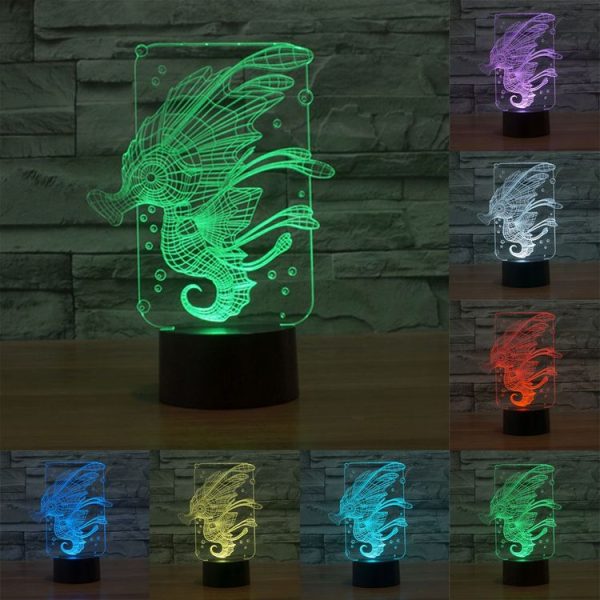Hippocampus Style 3D Touch Switch Control LED Light, 7 Colour Discoloration Creative Visual Stereo Lamp Desk Lamp Night Light