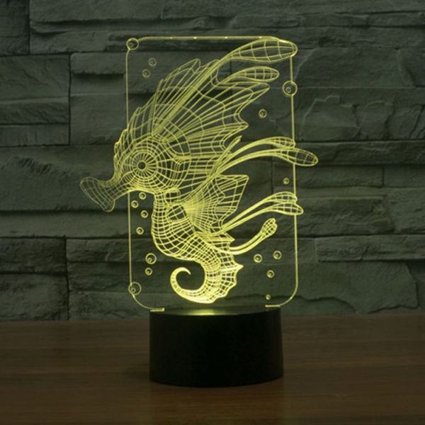 Hippocampus Style 3D Touch Switch Control LED Light, 7 Colour Discoloration Creative Visual Stereo Lamp Desk Lamp Night Light - Image 10