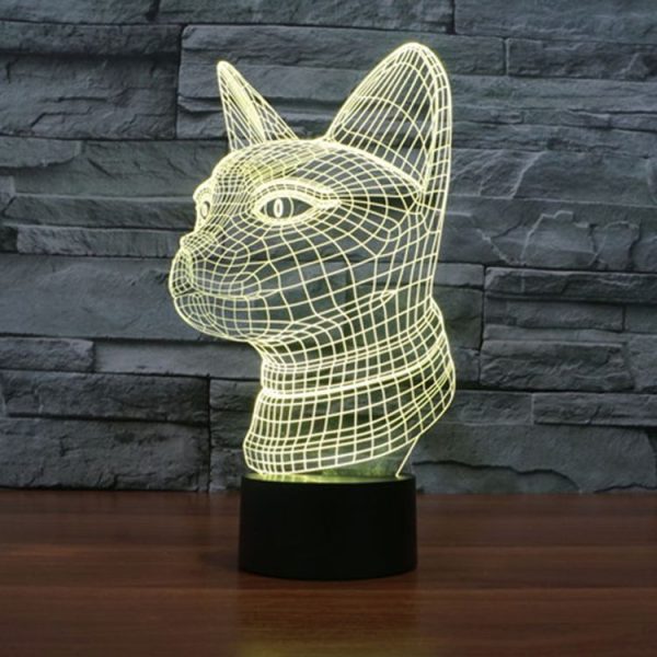 Side Face Cat Style 3D Touch Switch Control LED Light, 7 Color Discoloration Creative Visual Stereo Lamp Desk Lamp Night Light - Image 10
