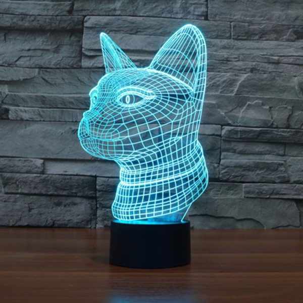 Side Face Cat Style 3D Touch Switch Control LED Light, 7 Color Discoloration Creative Visual Stereo Lamp Desk Lamp Night Light - Image 11