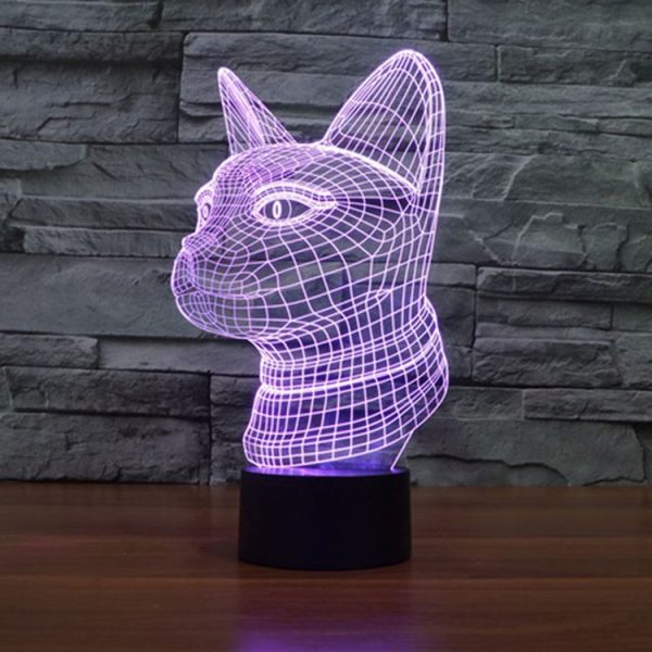 Side Face Cat Style 3D Touch Switch Control LED Light, 7 Color Discoloration Creative Visual Stereo Lamp Desk Lamp Night Light - Image 12