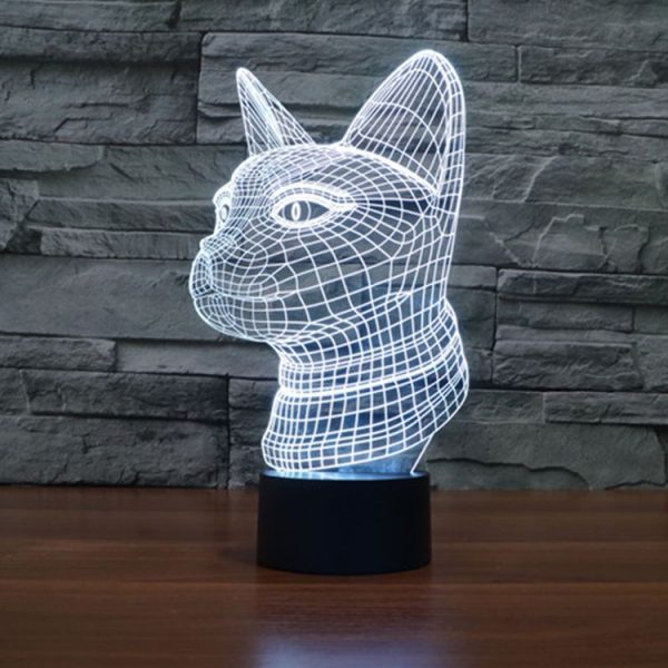 Side Face Cat Style 3D Touch Switch Control LED Light, 7 Color Discoloration Creative Visual Stereo Lamp Desk Lamp Night Light - Image 13