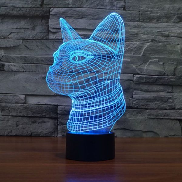 Side Face Cat Style 3D Touch Switch Control LED Light, 7 Color Discoloration Creative Visual Stereo Lamp Desk Lamp Night Light - Image 9